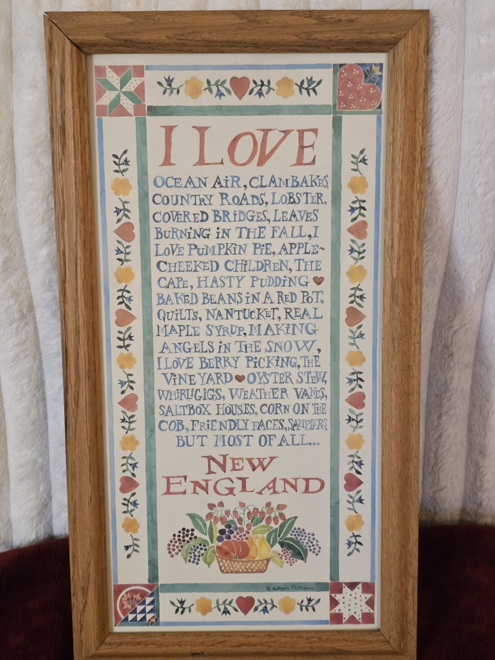 Vintage 1983 I Love New England Folk Art Framed Print Denise Hilton-Putnam 17.5"